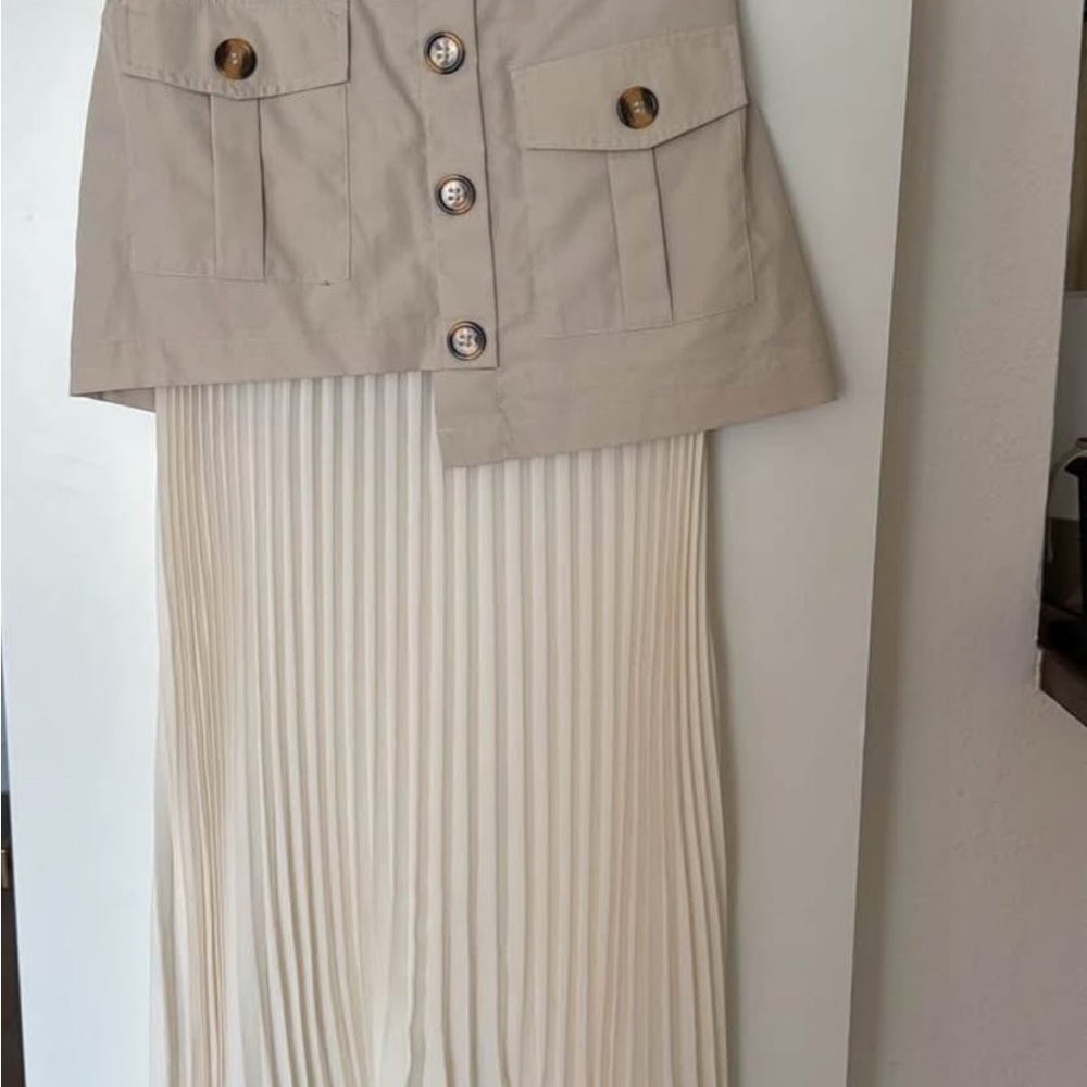 Commense Beige Button-Front A-Line Skirt